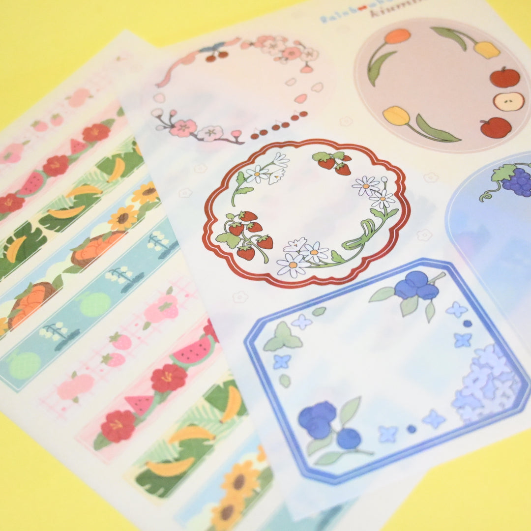 (ST022) Juego de pegatinas originales Rainbowholic x Kiumimi "Flores y frutas" (2 hojas)