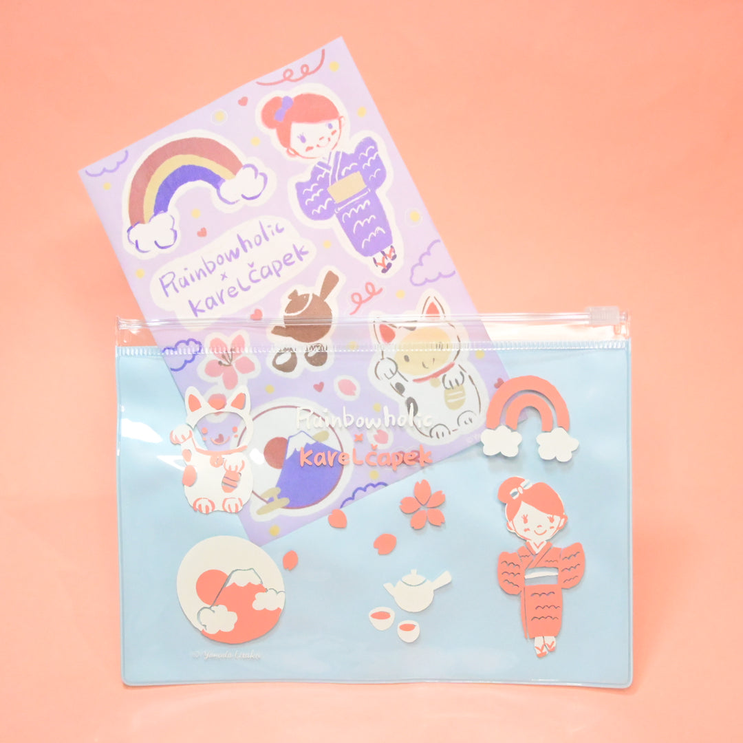 Rainbowholic x Karel Capek Blue Flat Pouch + Sticker Sheet