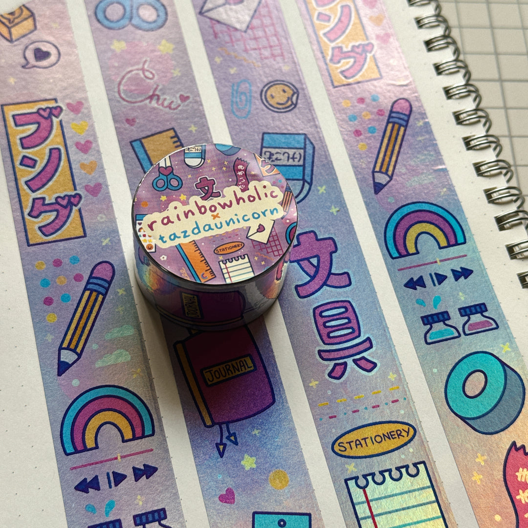 (MT124) Original Rainbowholic x Tazdaunicorn Doki Doki Kira Kira Bungu 2.5CM Hologram Tape