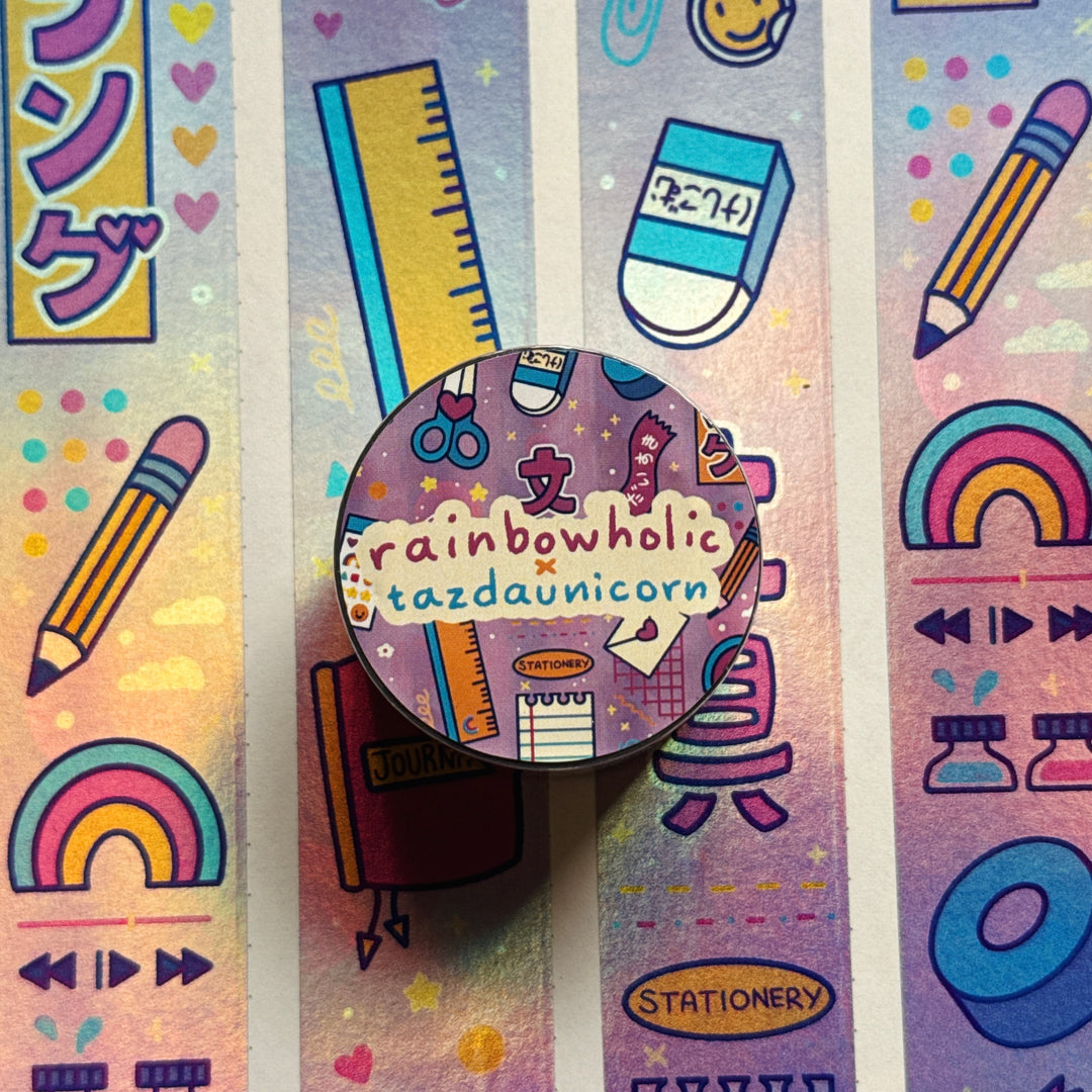 (MT124) Original Rainbowholic x Tazdaunicorn Doki Doki Kira Kira Bungu 2.5CM Hologram Tape