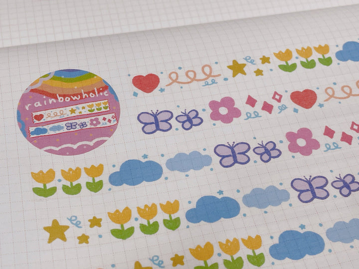 (MT018) Cinta washi original con diseño de jardín brillante de Rainbowholic