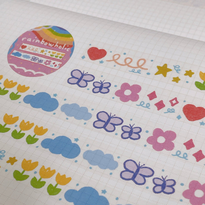 (MT018) Cinta washi original con diseño de jardín brillante de Rainbowholic