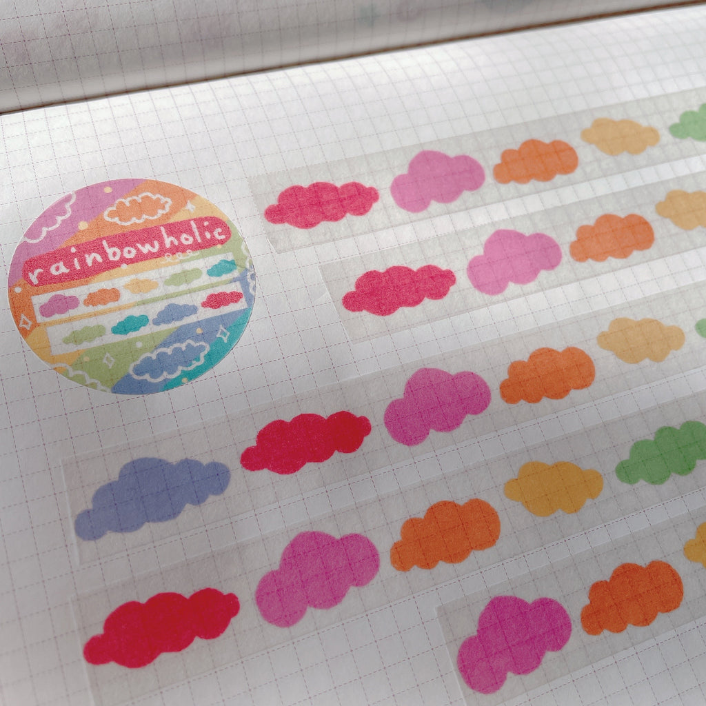 (MT004) Cinta washi original con nubes de caramelo de arcoíris