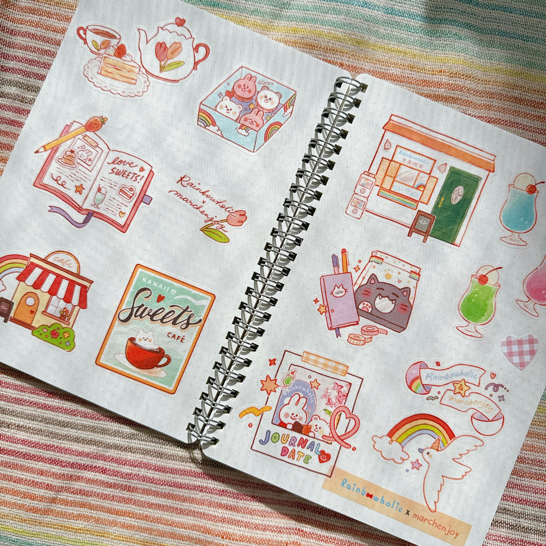 (ST089) Rainbowholic x Marchenjoy Cafe Sweets A5 Sticker Sheet Set