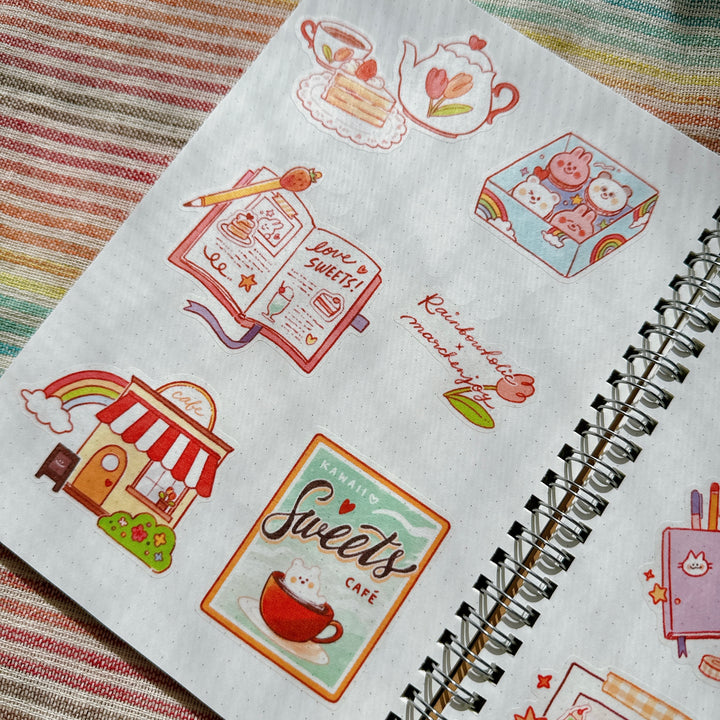 (ST089) Rainbowholic x Marchenjoy Cafe Sweets A5 Sticker Sheet Set