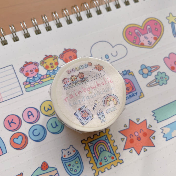 (MT065) Cinta washi de 3 cm de Rainbowholic x Tazdaunicorn Bunkissa (Stationery Cafe)