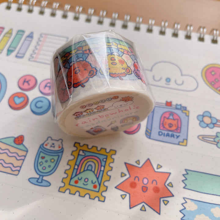 (MT065) Cinta washi de 3 cm de Rainbowholic x Tazdaunicorn Bunkissa (Stationery Cafe)