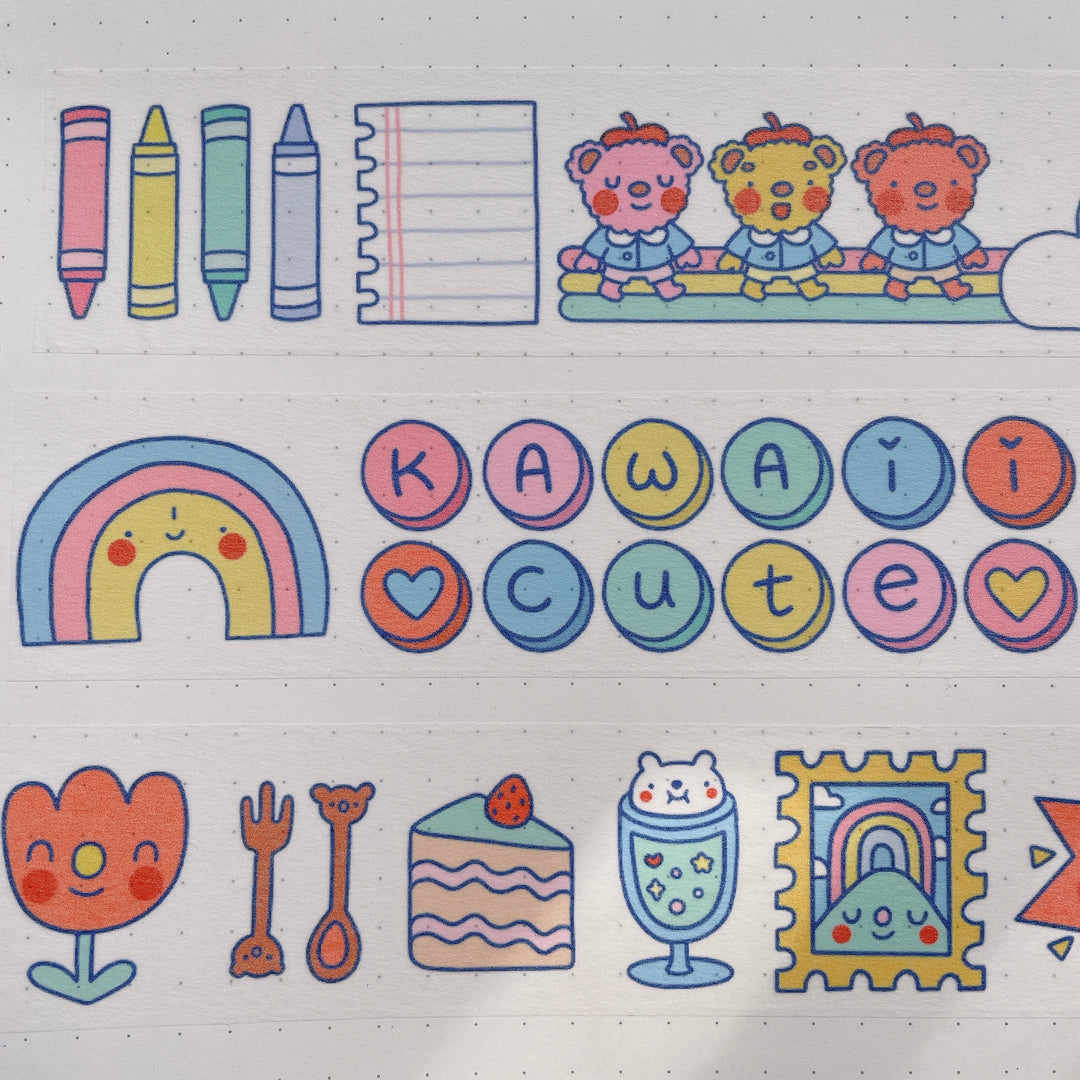 (MT065) Cinta washi de 3 cm de Rainbowholic x Tazdaunicorn Bunkissa (Stationery Cafe)