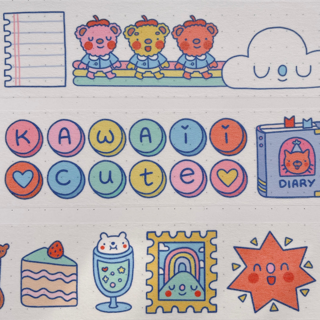 (MT065) Cinta washi de 3 cm de Rainbowholic x Tazdaunicorn Bunkissa (Stationery Cafe)