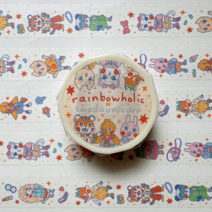 (MT105) Ruban Washi Original Rainbowholic x Tazdaunicorn Motif Animaux Mode
