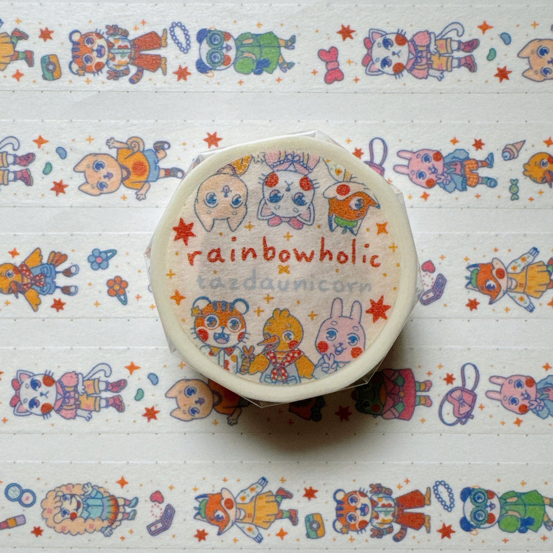(MT105) Ruban Washi Original Rainbowholic x Tazdaunicorn Motif Animaux Mode