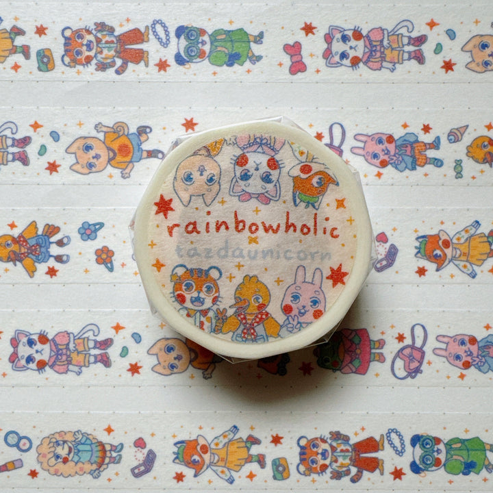 (MT105) Ruban Washi Original Rainbowholic x Tazdaunicorn Motif Animaux Mode