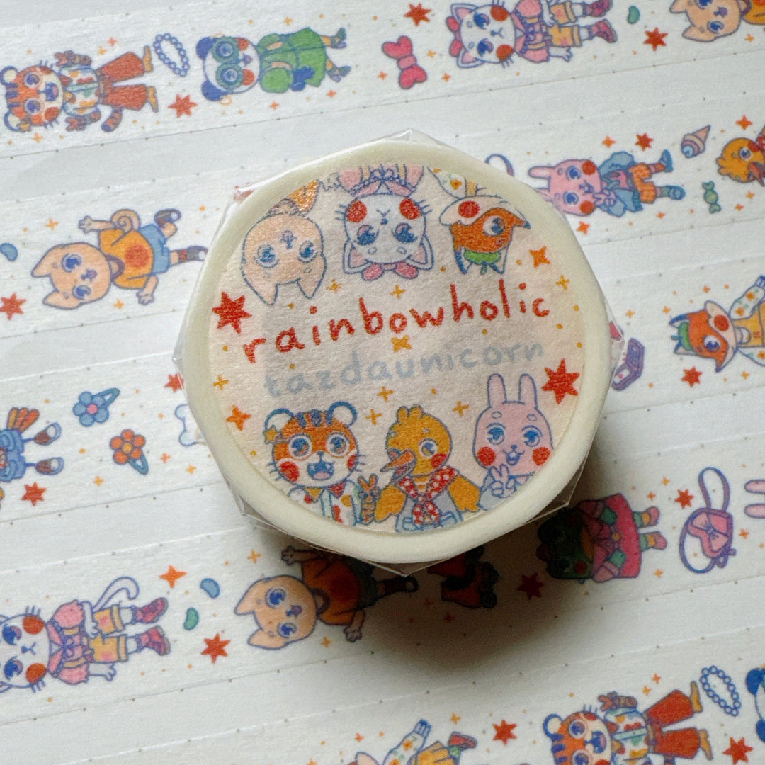 (MT105) Ruban Washi Original Rainbowholic x Tazdaunicorn Motif Animaux Mode