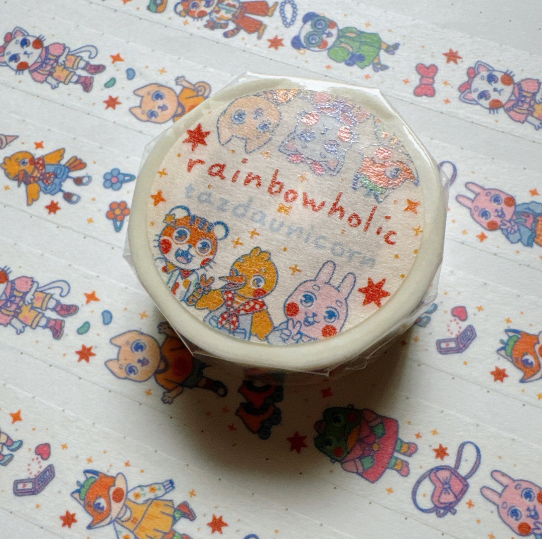 (MT105) Ruban Washi Original Rainbowholic x Tazdaunicorn Motif Animaux Mode