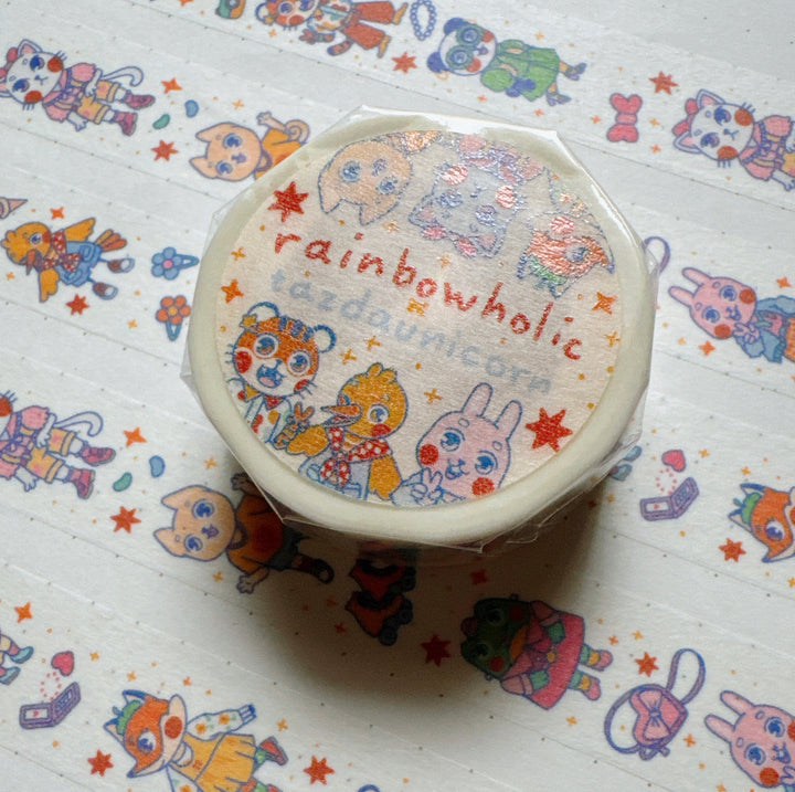 (MT105) Ruban Washi Original Rainbowholic x Tazdaunicorn Motif Animaux Mode