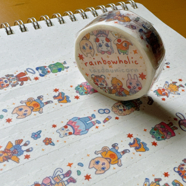 (MT105) Ruban Washi Original Rainbowholic x Tazdaunicorn Motif Animaux Mode