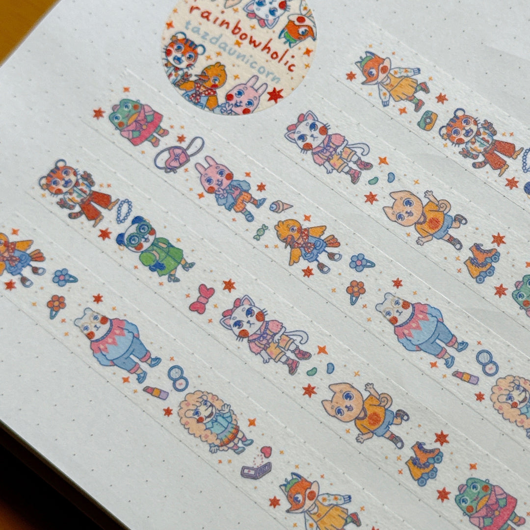 (MT105) Ruban Washi Original Rainbowholic x Tazdaunicorn Motif Animaux Mode