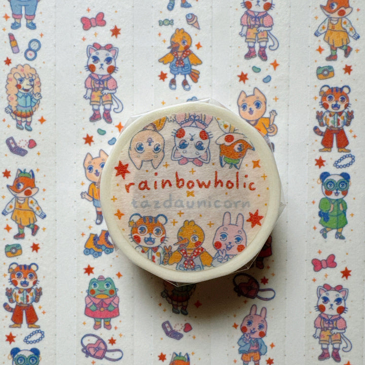 (MT105) Ruban Washi Original Rainbowholic x Tazdaunicorn Motif Animaux Mode