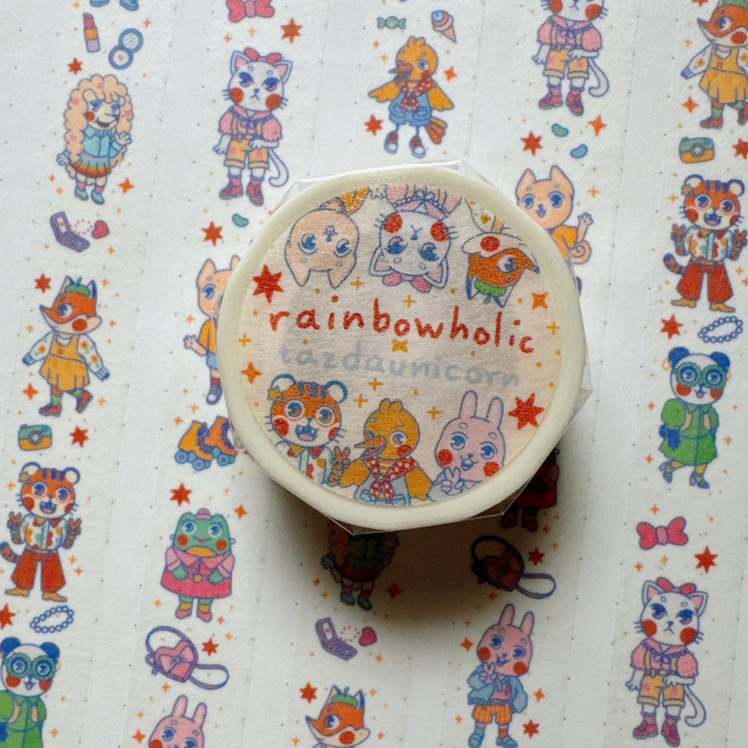 (MT105) Ruban Washi Original Rainbowholic x Tazdaunicorn Motif Animaux Mode