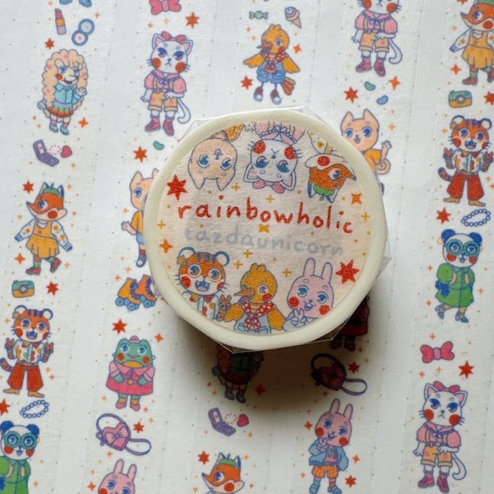 (MT105) Ruban Washi Original Rainbowholic x Tazdaunicorn Motif Animaux Mode
