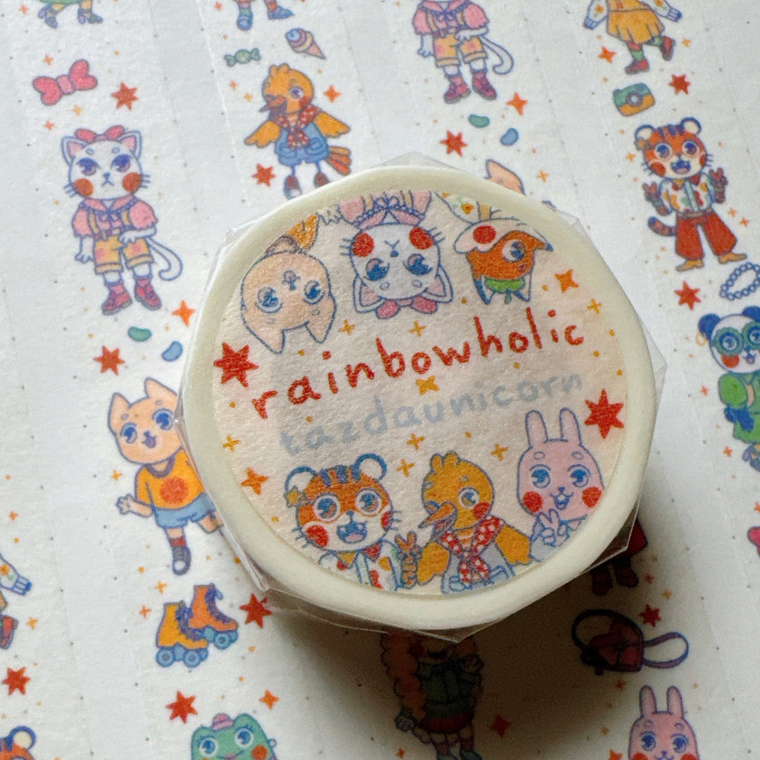 (MT105) Ruban Washi Original Rainbowholic x Tazdaunicorn Motif Animaux Mode