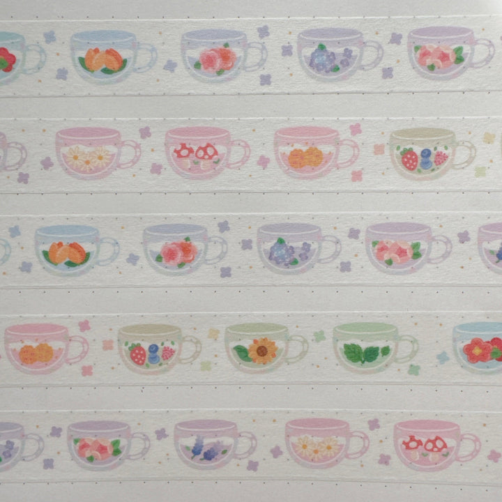 (MT091) Cinta washi original con flores y té de Rainbowholic x Tazdaunicorn