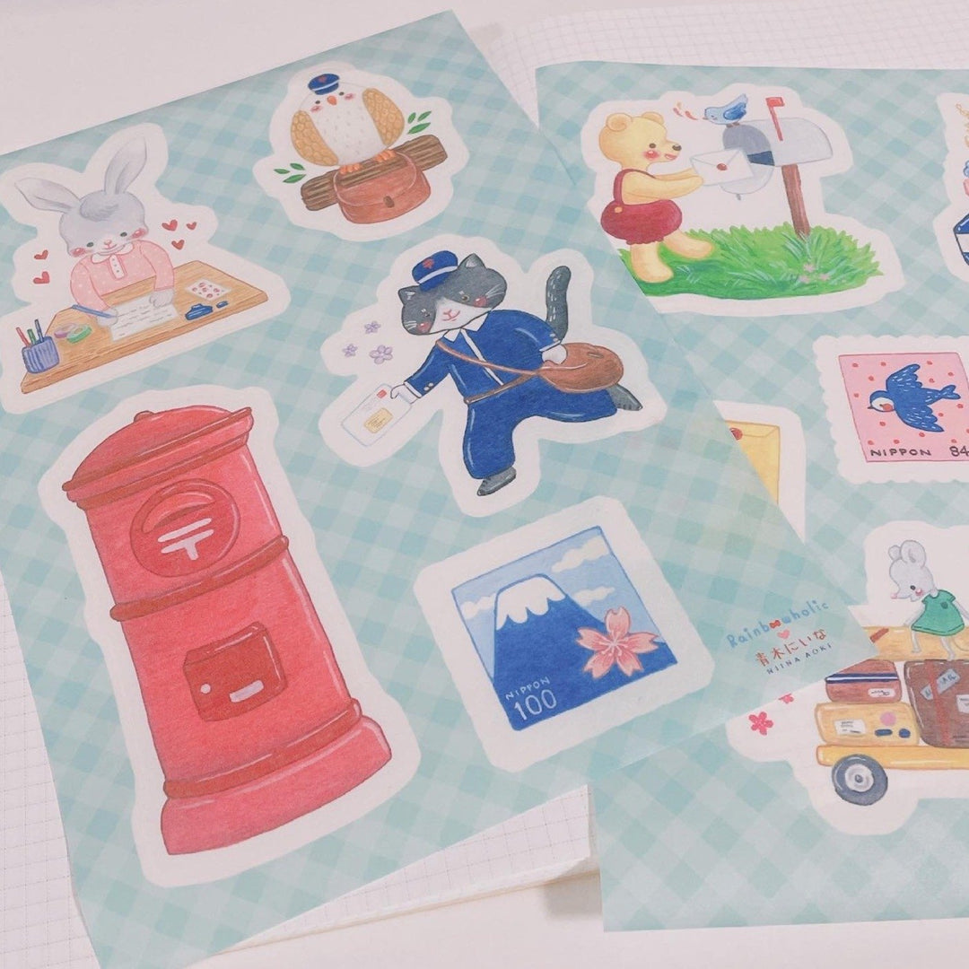 (ST011) Ensemble d'autocollants Happy Mail Rainbowholic x Niina Aoki (2 feuilles)