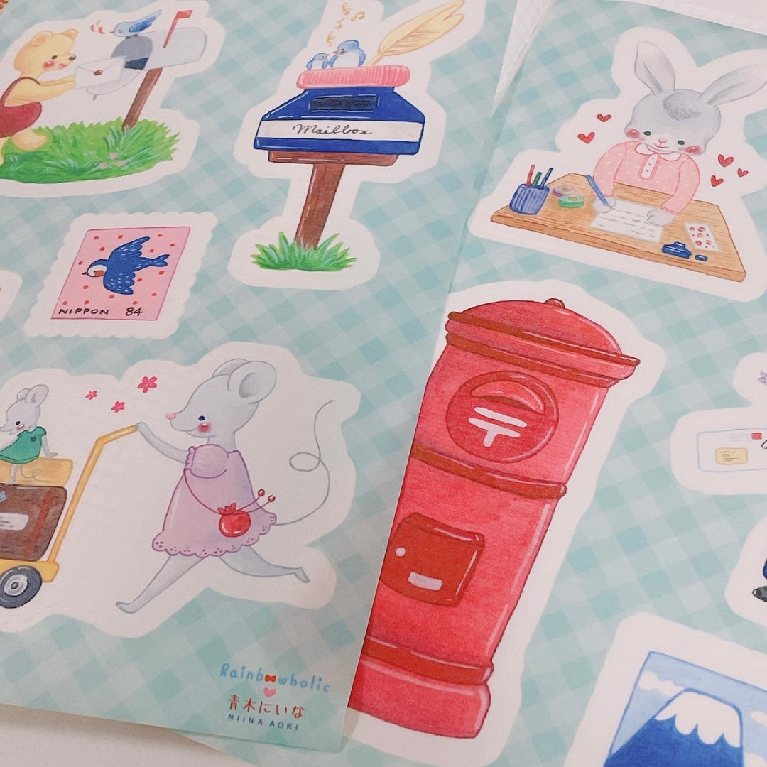 (ST011) Ensemble d'autocollants Happy Mail Rainbowholic x Niina Aoki (2 feuilles)