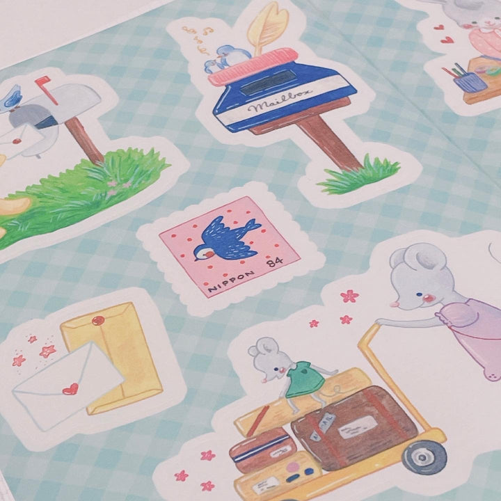 (ST011) Ensemble d'autocollants Happy Mail Rainbowholic x Niina Aoki (2 feuilles)