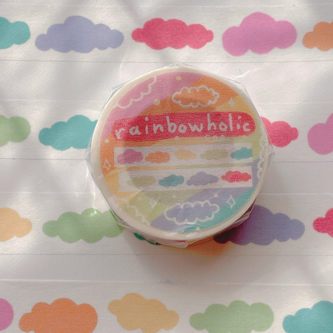 (MT004) Cinta washi original con nubes de caramelo de arcoíris