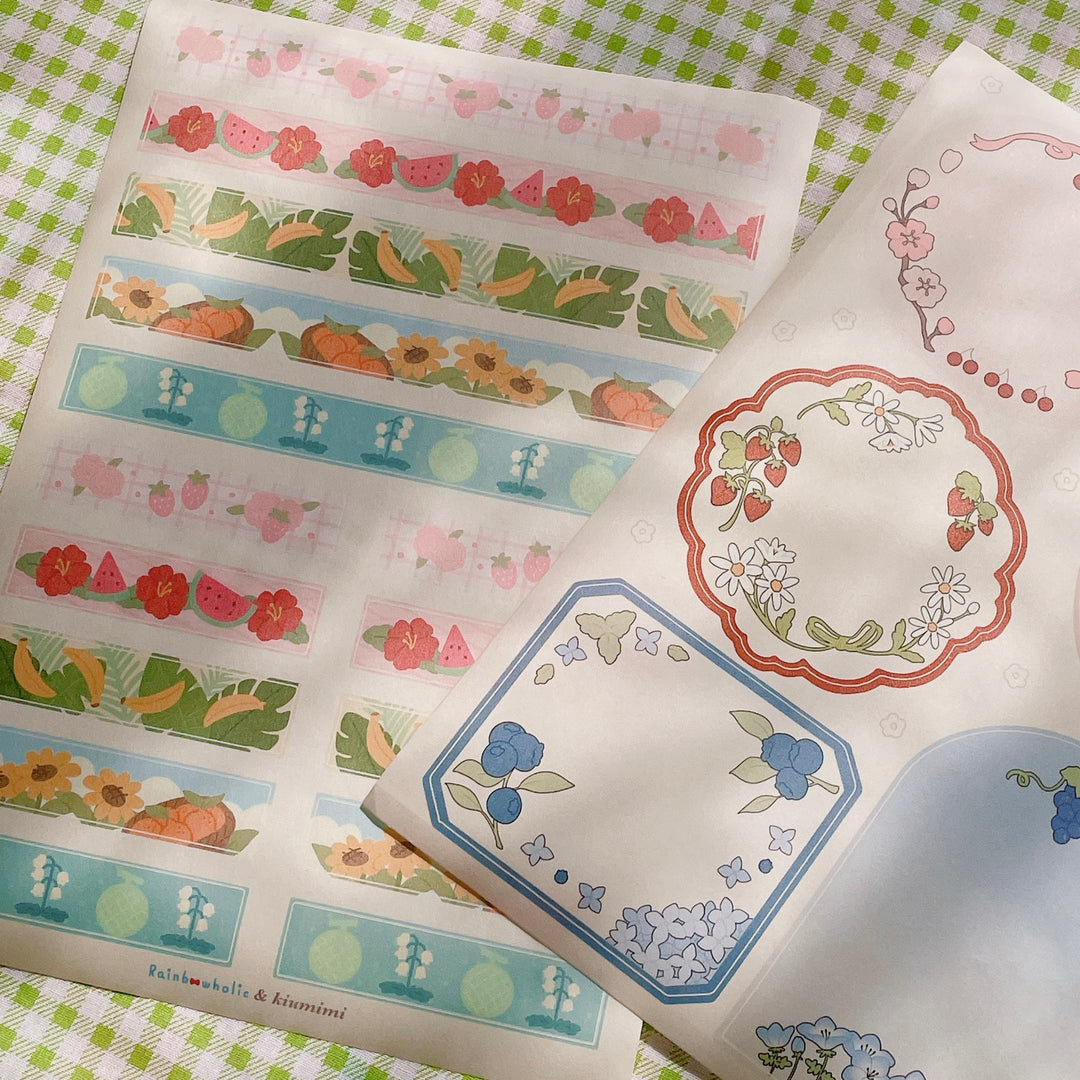(ST022) Juego de pegatinas originales Rainbowholic x Kiumimi "Flores y frutas" (2 hojas)