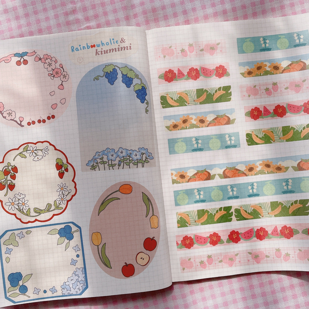 (ST022) Juego de pegatinas originales Rainbowholic x Kiumimi "Flores y frutas" (2 hojas)