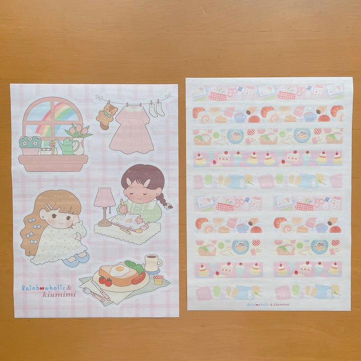 (ST063) Rainbowholic x Kiumimi Pastel Girls Daily Life Lot de 2 feuilles d'autocollants A5 (2 feuilles)
