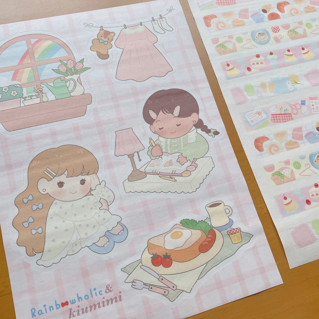 (ST063) Rainbowholic x Kiumimi Pastel Girls Daily Life Lot de 2 feuilles d'autocollants A5 (2 feuilles)