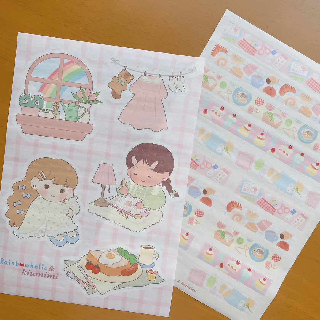 (ST063) Rainbowholic x Kiumimi Pastel Girls Daily Life Lot de 2 feuilles d'autocollants A5 (2 feuilles)