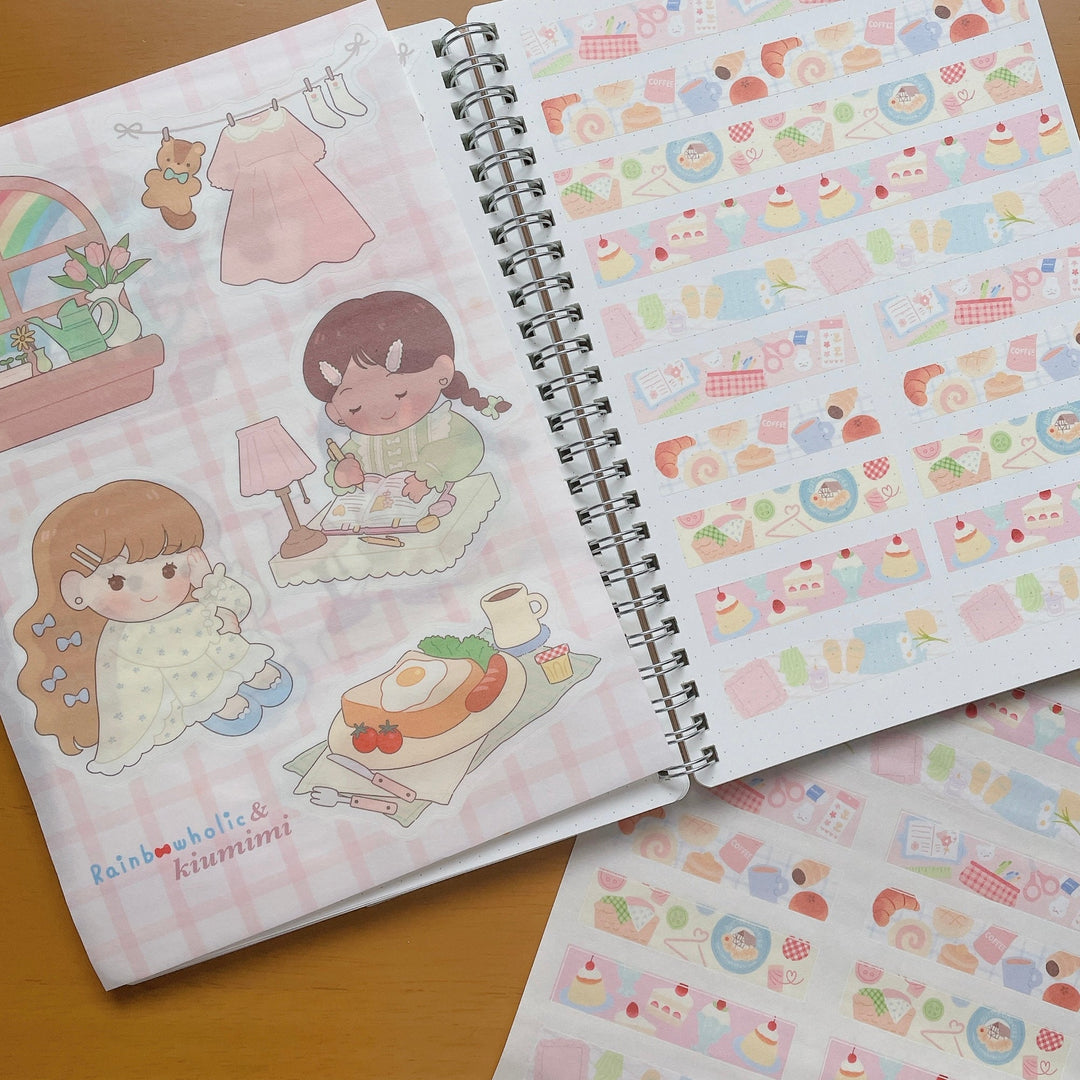 (ST063) Rainbowholic x Kiumimi Pastel Girls Daily Life Lot de 2 feuilles d'autocollants A5 (2 feuilles)