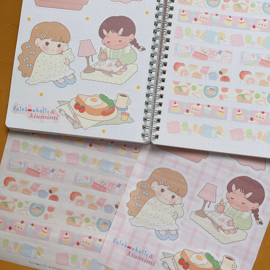 (ST063) Rainbowholic x Kiumimi Pastel Girls Daily Life Lot de 2 feuilles d'autocollants A5 (2 feuilles)