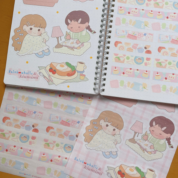 (ST063) Rainbowholic x Kiumimi Pastel Girls Daily Life Lot de 2 feuilles d'autocollants A5 (2 feuilles)