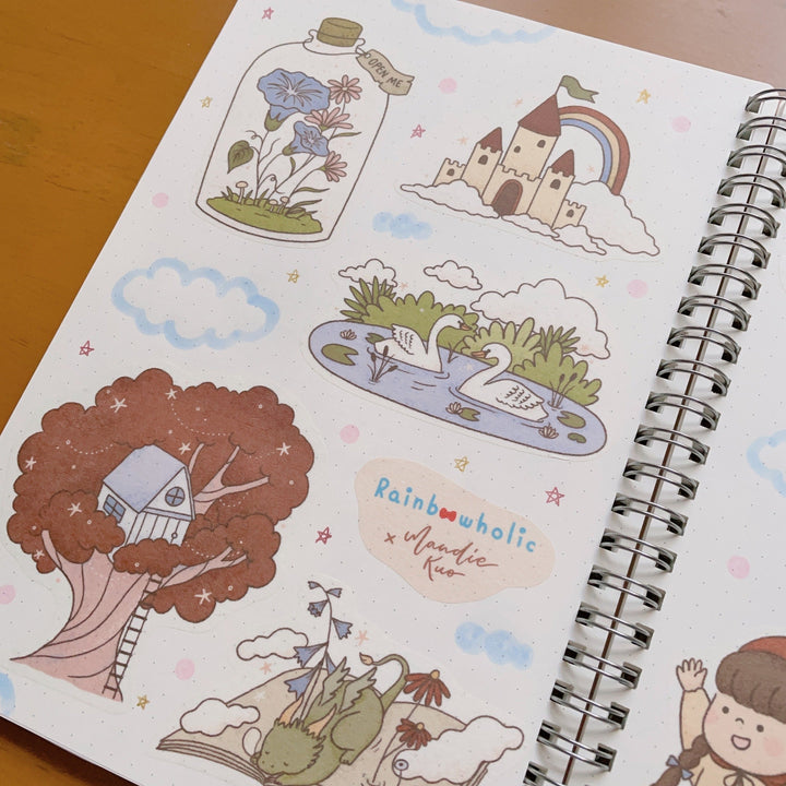 (ST069) Ensemble d'autocollants contes de fées fantaisistes Rainbowholic x Mandie Kuo (2 feuilles)