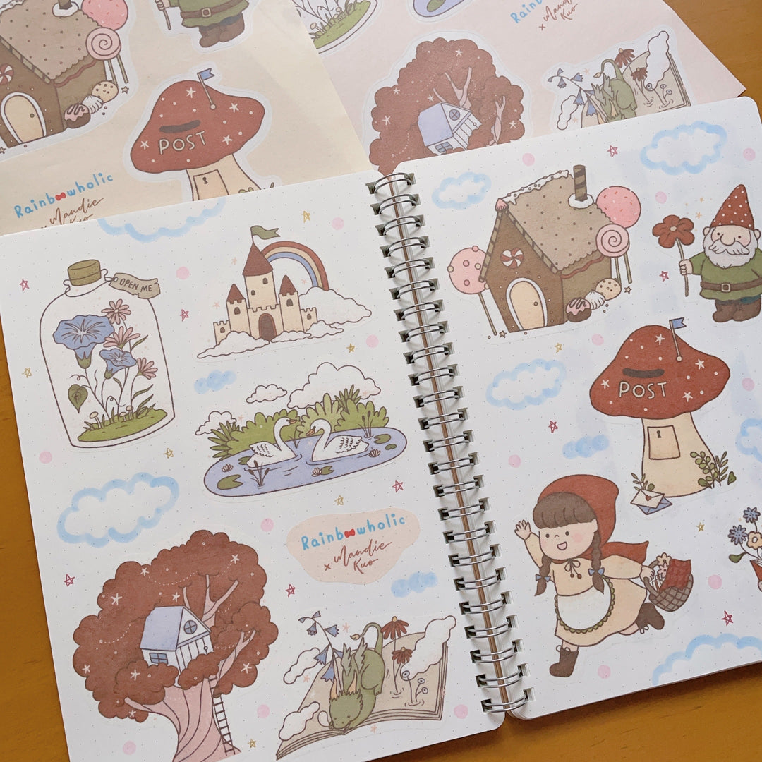 (ST069) Ensemble d'autocollants contes de fées fantaisistes Rainbowholic x Mandie Kuo (2 feuilles)