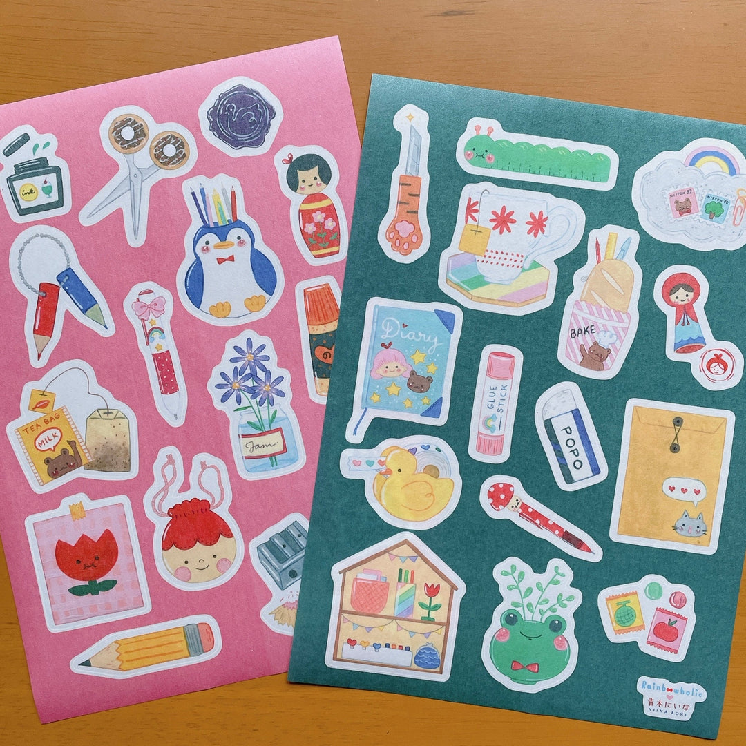 (ST060) Ensemble d'autocollants de la collection de papeterie Rainbowholic x Niina Aoki (2 feuilles)