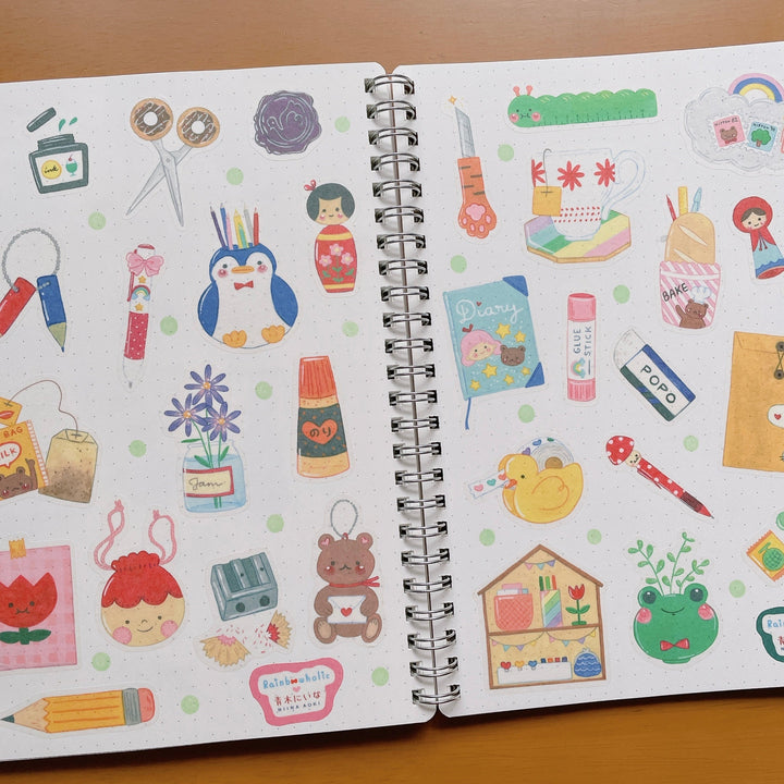 (ST060) Ensemble d'autocollants de la collection de papeterie Rainbowholic x Niina Aoki (2 feuilles)
