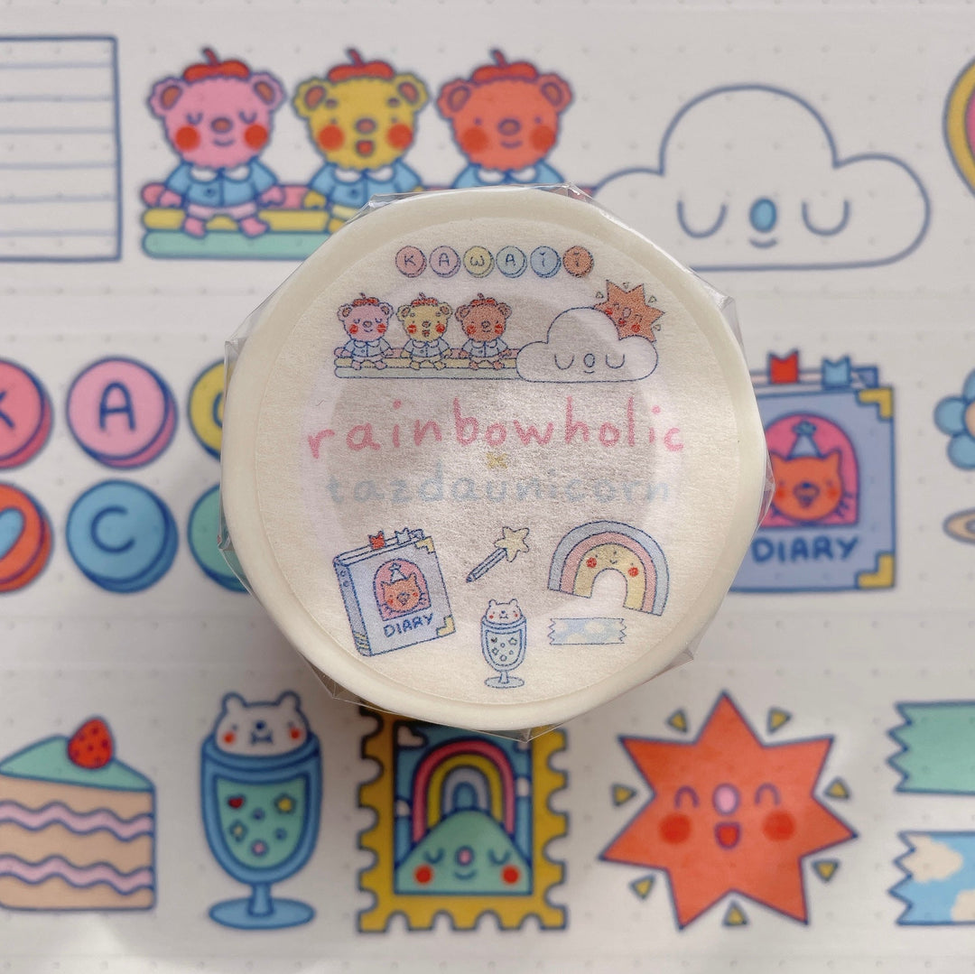 (MT065) Cinta washi de 3 cm de Rainbowholic x Tazdaunicorn Bunkissa (Stationery Cafe)