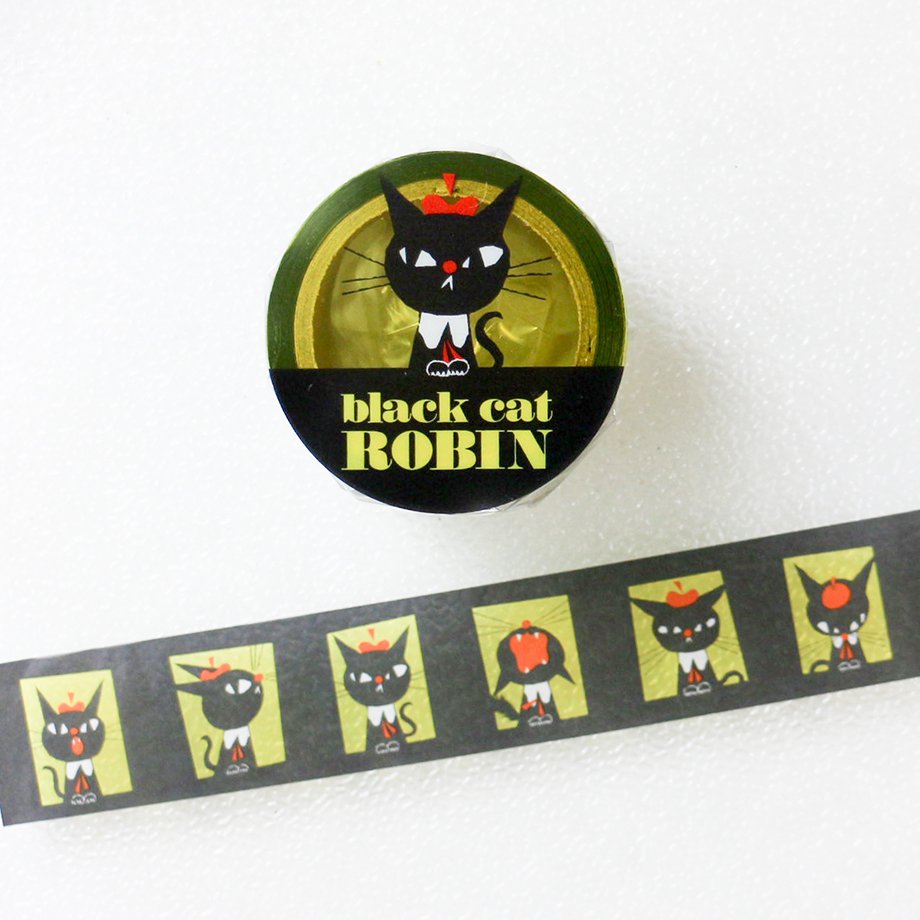 Robin the Black Cat Comic Faces Transparent Masking Tape