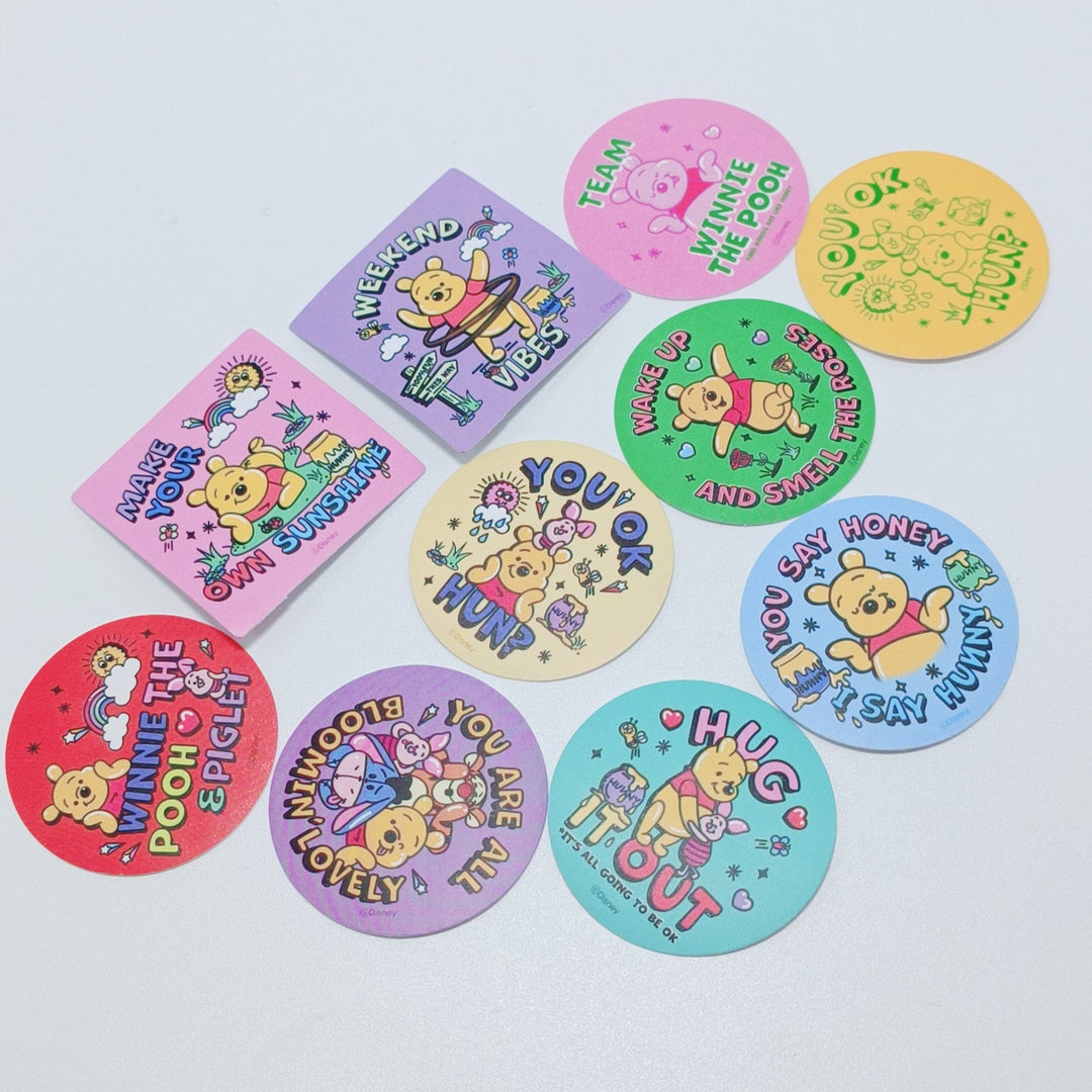 Winnie the Pooh Flake Sticker and Round Tin Can Set (50 stickers)