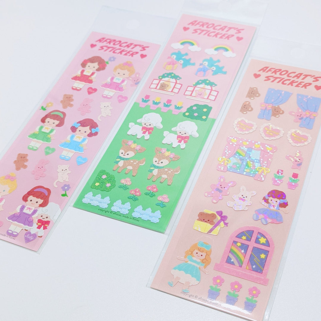 Lovely Girl & Animal Sticker Sheet Set (3 designs)