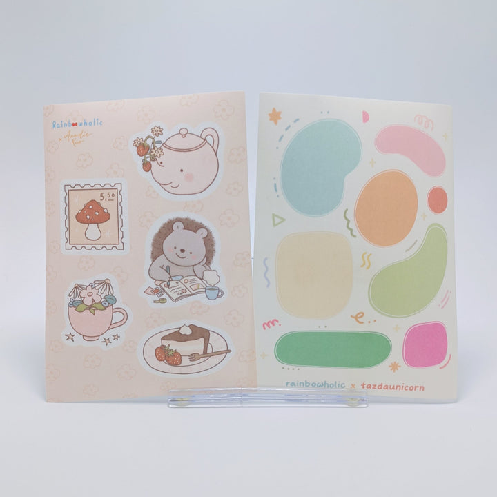 (ST106) Rainbowholic x Mandie Kuo &amp; Tazdaunicorn Ensemble de feuilles autocollantes Cozy Journaling A6 (2 pièces)