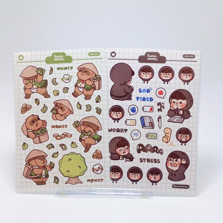 Kamei Hamei Sticker Sheet Set (2 pcs. Raccoon & Hoodie)