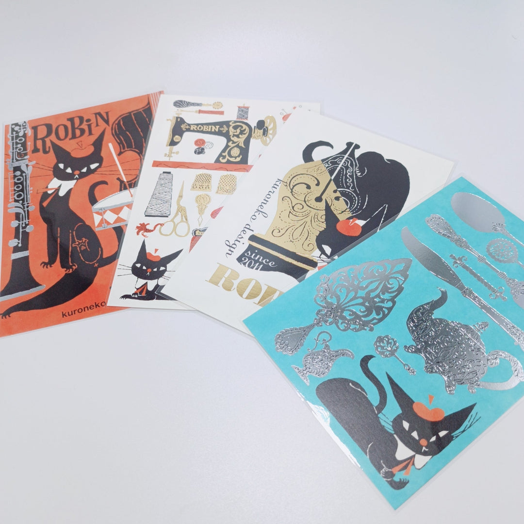 Robin the Black Cat Postcard Set (4 pcs.)