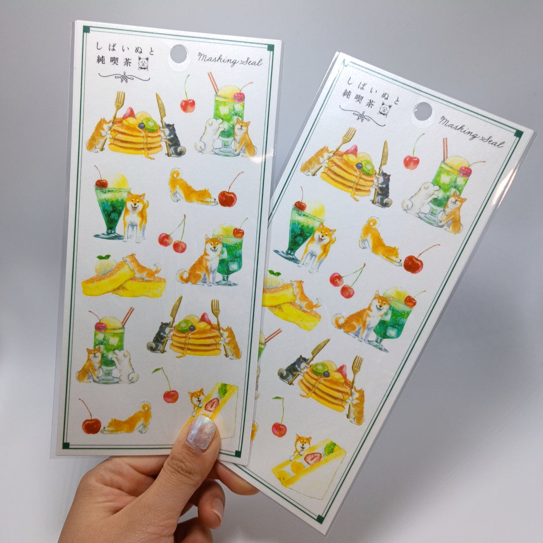 Shiba Inu and Retro cafe Masking Sticker Sheet